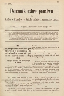 Dziennik Ustaw Państwa dla Królestw i Krajów w Radzie Państwa Reprezentowanych. 1908, cz. 11