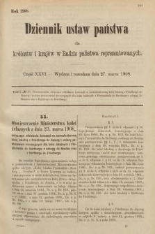 Dziennik Ustaw Państwa dla Królestw i Krajów w Radzie Państwa Reprezentowanych. 1908, cz. 26