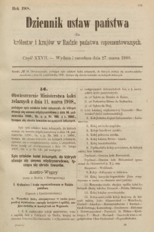 Dziennik Ustaw Państwa dla Królestw i Krajów w Radzie Państwa Reprezentowanych. 1908, cz. 27