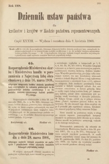 Dziennik Ustaw Państwa dla Królestw i Krajów w Radzie Państwa Reprezentowanych. 1908, cz. 33