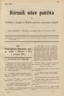 Dziennik Ustaw Państwa dla Królestw i Krajów w Radzie Państwa Reprezentowanych. 1908, cz. 34