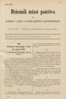 Dziennik Ustaw Państwa dla Królestw i Krajów w Radzie Państwa Reprezentowanych. 1908, cz. 35