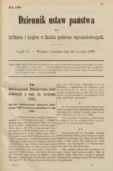 Dziennik Ustaw Państwa dla Królestw i Krajów w Radzie Państwa Reprezentowanych. 1908, cz. 40