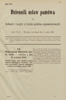 Dziennik Ustaw Państwa dla Królestw i Krajów w Radzie Państwa Reprezentowanych. 1908, cz. 42