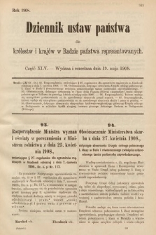 Dziennik Ustaw Państwa dla Królestw i Krajów w Radzie Państwa Reprezentowanych. 1908, cz. 45