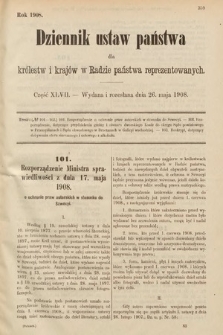 Dziennik Ustaw Państwa dla Królestw i Krajów w Radzie Państwa Reprezentowanych. 1908, cz. 47