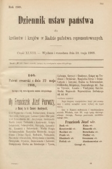 Dziennik Ustaw Państwa dla Królestw i Krajów w Radzie Państwa Reprezentowanych. 1908, cz. 48