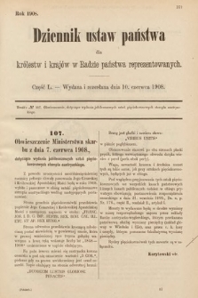 Dziennik Ustaw Państwa dla Królestw i Krajów w Radzie Państwa Reprezentowanych. 1908, cz. 50