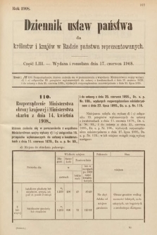 Dziennik Ustaw Państwa dla Królestw i Krajów w Radzie Państwa Reprezentowanych. 1908, cz. 53