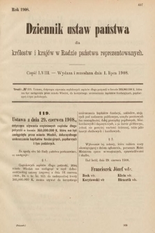 Dziennik Ustaw Państwa dla Królestw i Krajów w Radzie Państwa Reprezentowanych. 1908, cz. 58