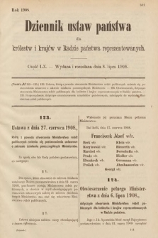 Dziennik Ustaw Państwa dla Królestw i Krajów w Radzie Państwa Reprezentowanych. 1908, cz. 60