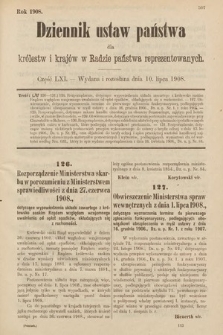 Dziennik Ustaw Państwa dla Królestw i Krajów w Radzie Państwa Reprezentowanych. 1908, cz. 61