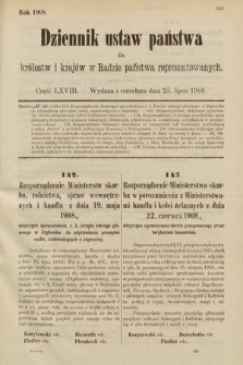 Dziennik Ustaw Państwa dla Królestw i Krajów w Radzie Państwa Reprezentowanych. 1908, cz. 68