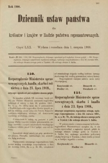 Dziennik Ustaw Państwa dla Królestw i Krajów w Radzie Państwa Reprezentowanych. 1908, cz. 70
