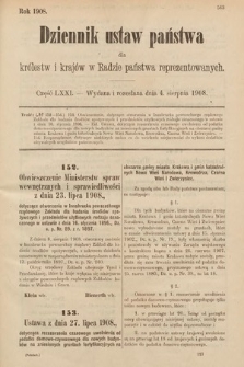 Dziennik Ustaw Państwa dla Królestw i Krajów w Radzie Państwa Reprezentowanych. 1908, cz. 71