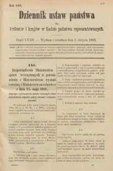 Dziennik Ustaw Państwa dla Królestw i Krajów w Radzie Państwa Reprezentowanych. 1908, cz. 72
