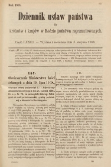 Dziennik Ustaw Państwa dla Królestw i Krajów w Radzie Państwa Reprezentowanych. 1908, cz. 73