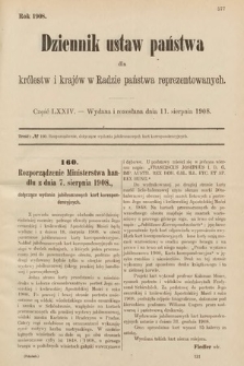 Dziennik Ustaw Państwa dla Królestw i Krajów w Radzie Państwa Reprezentowanych. 1908, cz. 74