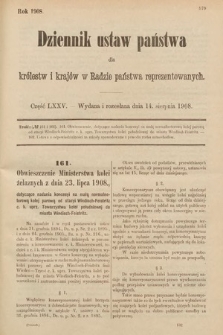 Dziennik Ustaw Państwa dla Królestw i Krajów w Radzie Państwa Reprezentowanych. 1908, cz. 75