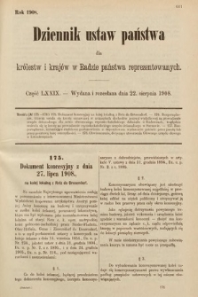 Dziennik Ustaw Państwa dla Królestw i Krajów w Radzie Państwa Reprezentowanych. 1908, cz. 79