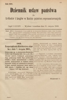 Dziennik Ustaw Państwa dla Królestw i Krajów w Radzie Państwa Reprezentowanych. 1908, cz. 84