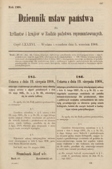 Dziennik Ustaw Państwa dla Królestw i Krajów w Radzie Państwa Reprezentowanych. 1908, cz. 86