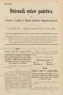 Dziennik Ustaw Państwa dla Królestw i Krajów w Radzie Państwa Reprezentowanych. 1908, cz. 87