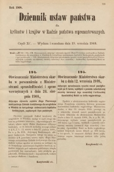 Dziennik Ustaw Państwa dla Królestw i Krajów w Radzie Państwa Reprezentowanych. 1908, cz. 90