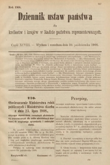 Dziennik Ustaw Państwa dla Królestw i Krajów w Radzie Państwa Reprezentowanych. 1908, cz. 98