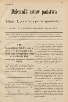 Dziennik Ustaw Państwa dla Królestw i Krajów w Radzie Państwa Reprezentowanych. 1908, cz. 103