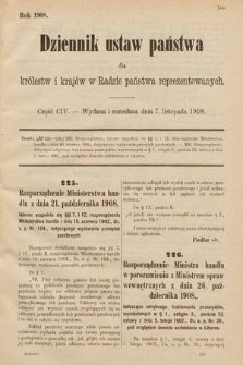 Dziennik Ustaw Państwa dla Królestw i Krajów w Radzie Państwa Reprezentowanych. 1908, cz. 104