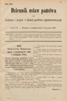 Dziennik Ustaw Państwa dla Królestw i Krajów w Radzie Państwa Reprezentowanych. 1908, cz. 105