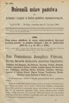 Dziennik Ustaw Państwa dla Królestw i Krajów w Radzie Państwa Reprezentowanych. 1908, cz. 108