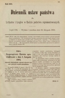 Dziennik Ustaw Państwa dla Królestw i Krajów w Radzie Państwa Reprezentowanych. 1908, cz. 109