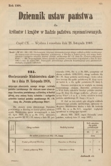 Dziennik Ustaw Państwa dla Królestw i Krajów w Radzie Państwa Reprezentowanych. 1908, cz. 110