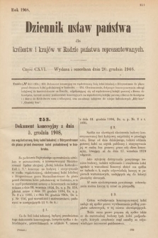 Dziennik Ustaw Państwa dla Królestw i Krajów w Radzie Państwa Reprezentowanych. 1908, cz. 116