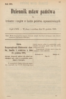 Dziennik Ustaw Państwa dla Królestw i Krajów w Radzie Państwa Reprezentowanych. 1908, cz. 119