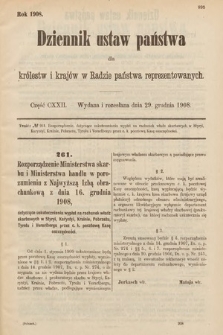 Dziennik Ustaw Państwa dla Królestw i Krajów w Radzie Państwa Reprezentowanych. 1908, cz. 122
