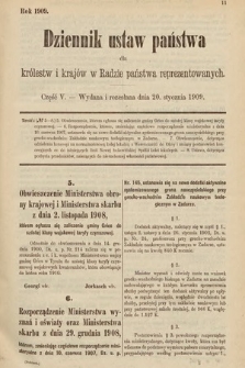 Dziennik Ustaw Państwa dla Królestw i Krajów w Radzie Państwa Reprezentowanych. 1909, cz. 5