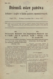 Dziennik Ustaw Państwa dla Królestw i Krajów w Radzie Państwa Reprezentowanych. 1911, cz. 8