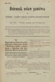 Dziennik Ustaw Państwa dla Królestw i Krajów w Radzie Państwa Reprezentowanych. 1911, cz. 13