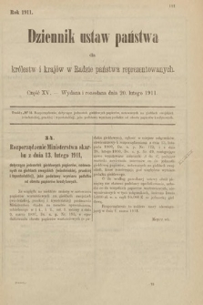 Dziennik Ustaw Państwa dla Królestw i Krajów w Radzie Państwa Reprezentowanych. 1911, cz. 15