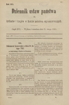 Dziennik Ustaw Państwa dla Królestw i Krajów w Radzie Państwa Reprezentowanych. 1911, cz. 16