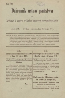 Dziennik Ustaw Państwa dla Królestw i Krajów w Radzie Państwa Reprezentowanych. 1911, cz. 17