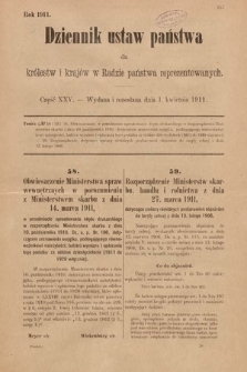 Dziennik Ustaw Państwa dla Królestw i Krajów w Radzie Państwa Reprezentowanych. 1911, cz. 25