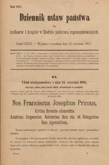 Dziennik Ustaw Państwa dla Królestw i Krajów w Radzie Państwa Reprezentowanych. 1911, cz. 29
