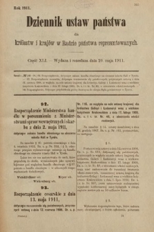 Dziennik Ustaw Państwa dla Królestw i Krajów w Radzie Państwa Reprezentowanych. 1911, cz. 41