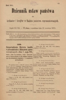 Dziennik Ustaw Państwa dla Królestw i Krajów w Radzie Państwa Reprezentowanych. 1911, cz. 47