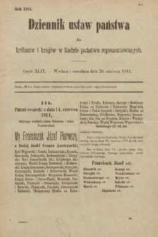 Dziennik Ustaw Państwa dla Królestw i Krajów w Radzie Państwa Reprezentowanych. 1911, cz. 49