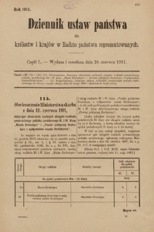 Dziennik Ustaw Państwa dla Królestw i Krajów w Radzie Państwa Reprezentowanych. 1911, cz. 50